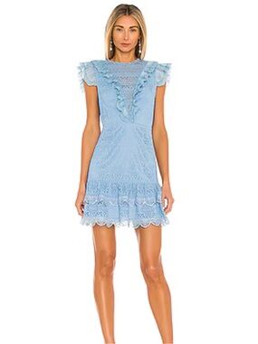 SAYLOR Powder Blue Lace Ruffle Mini Dress